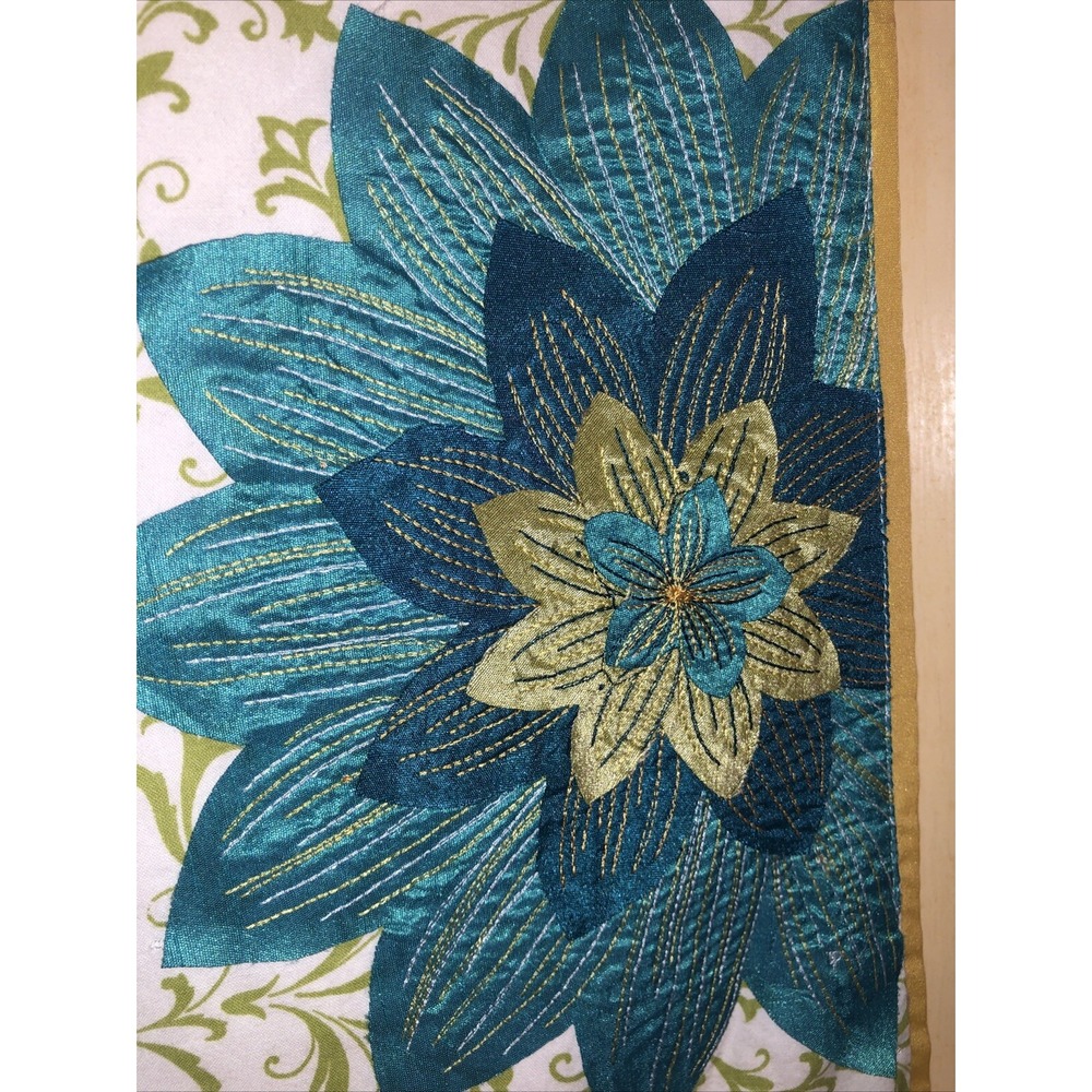 Pier 1 Table Runner Appliqued Top Stitced Flowers 13x72" Fall Colors Boho - Picture 2 of 9